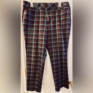 Faded Glory sz 16, Trousers, plaid checked tapered cropped pants, burgundy/black